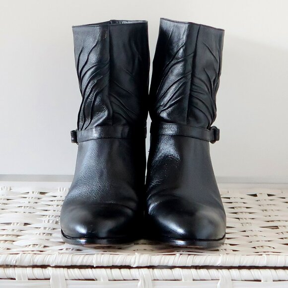 Hardy Black Leather Mid-Calf Western Hand Made Ankle Boots Block Heel Brazil 9.5 - Picture 10 of 16